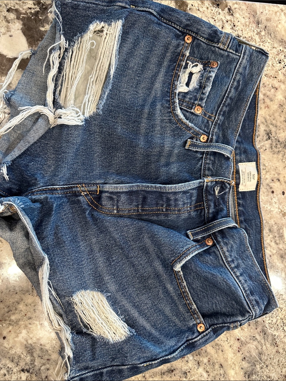 Levi's Distressed High-Rise Denim Shorts in Blue